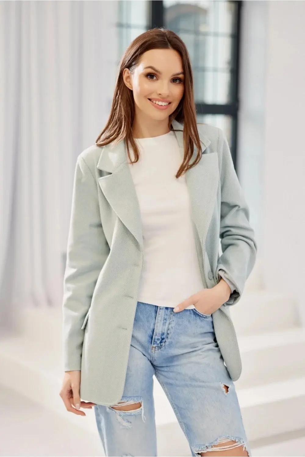 Dámské sako ZAK0016 sv.tyrkys - Roco Fashion 36