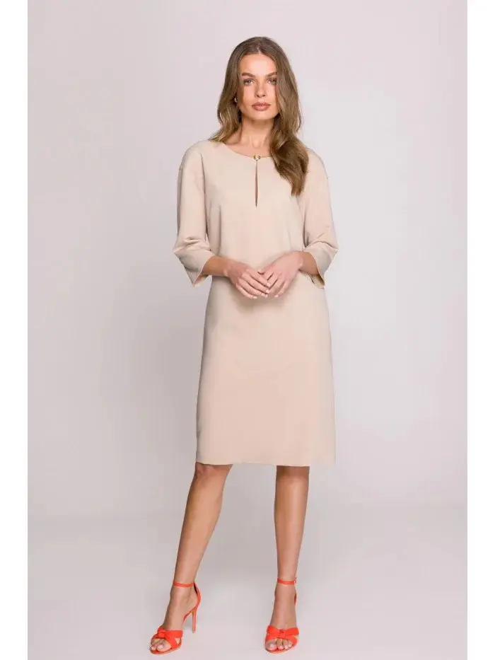 Dámské šaty S394 Béžová - Stylove béžová XL