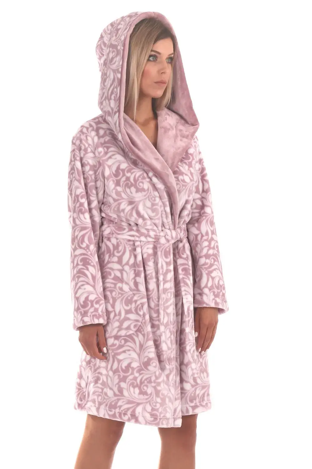Dámský župan krátký s kapucí Flora 4856 4303 Světle fialová s bílou - Vestis sv.fialová s bílou S