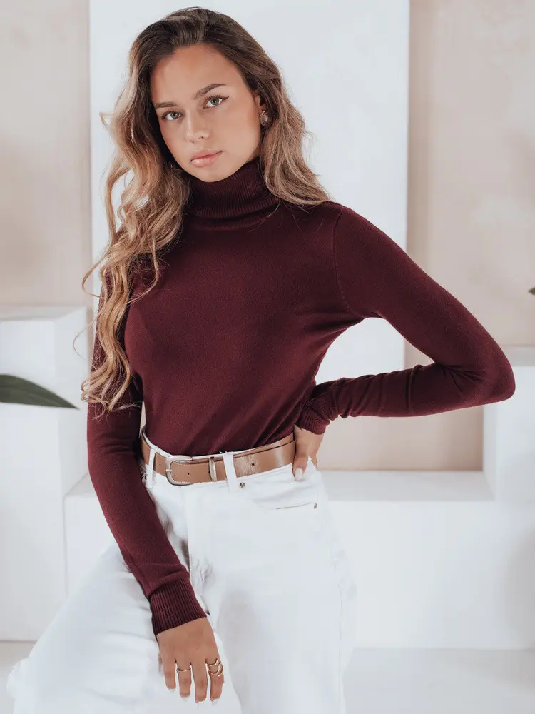 Dámský svetr s rolákem A11 MY2490 tm. hnědý - FashionStreet UNI