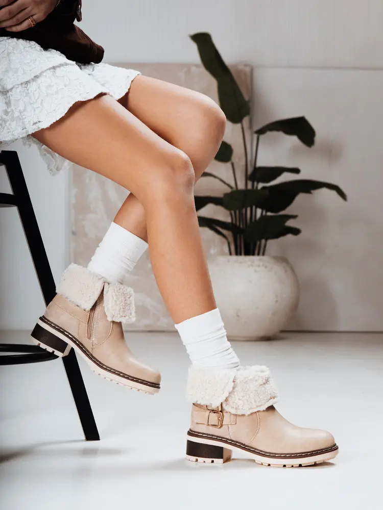 Dámské kozačky s ovčí kůží béžové FashionStreet ZY1249 36
