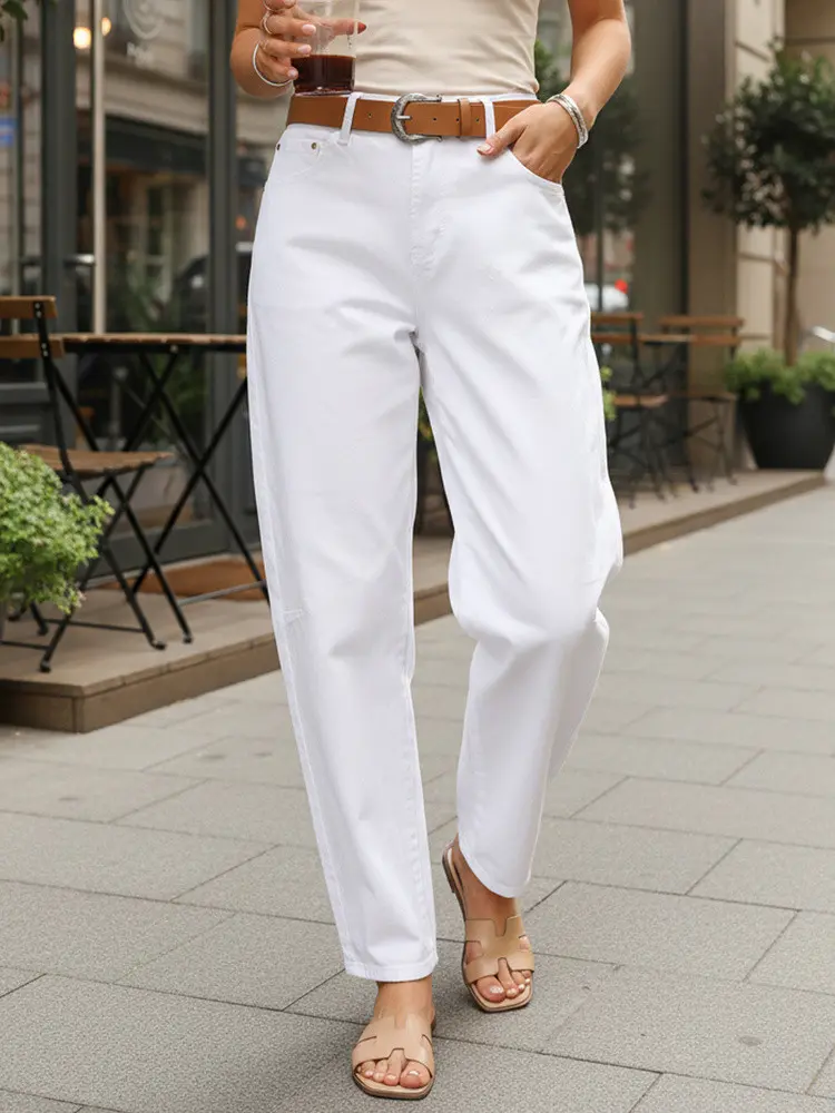 Dámské pytlovité džíny s páskem bílé FashionStreet UY2930 L