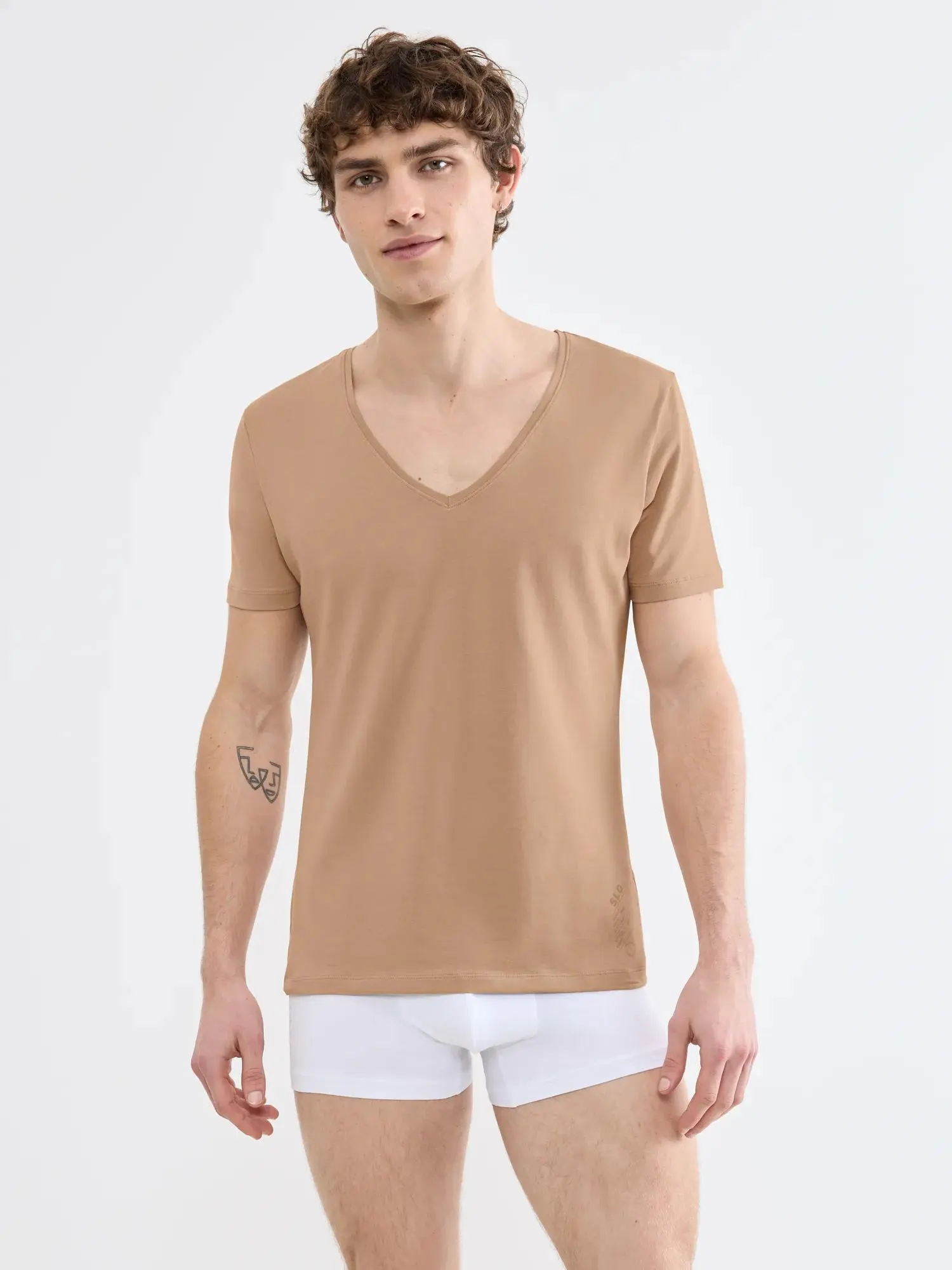 Pánské tričko SLG Base V Neck Shirt tělové Smoked Sand - SLOGGI Smoked Sand XL