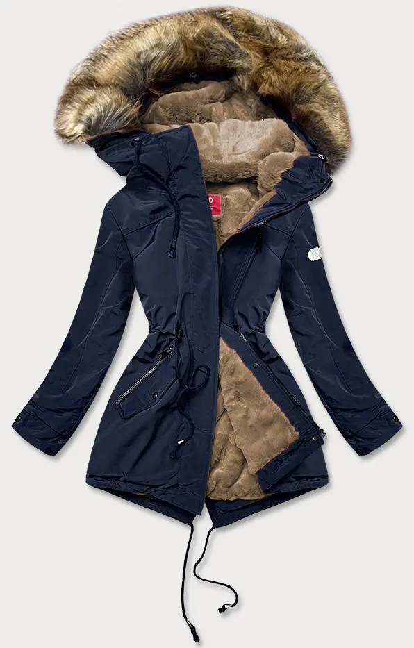 Dámská parka s kožešinovou podšívkou tmavě modrá (m-21207) odstíny modré