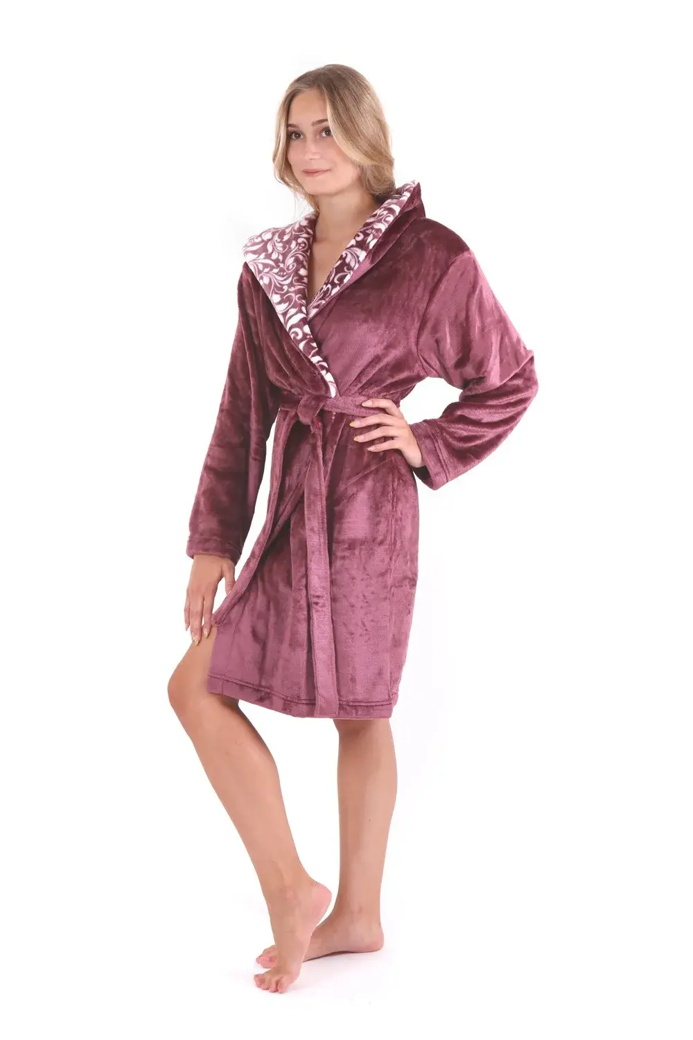 Dámský župan Flora s kapucí 4856 krátký mauve wine - Vestis M