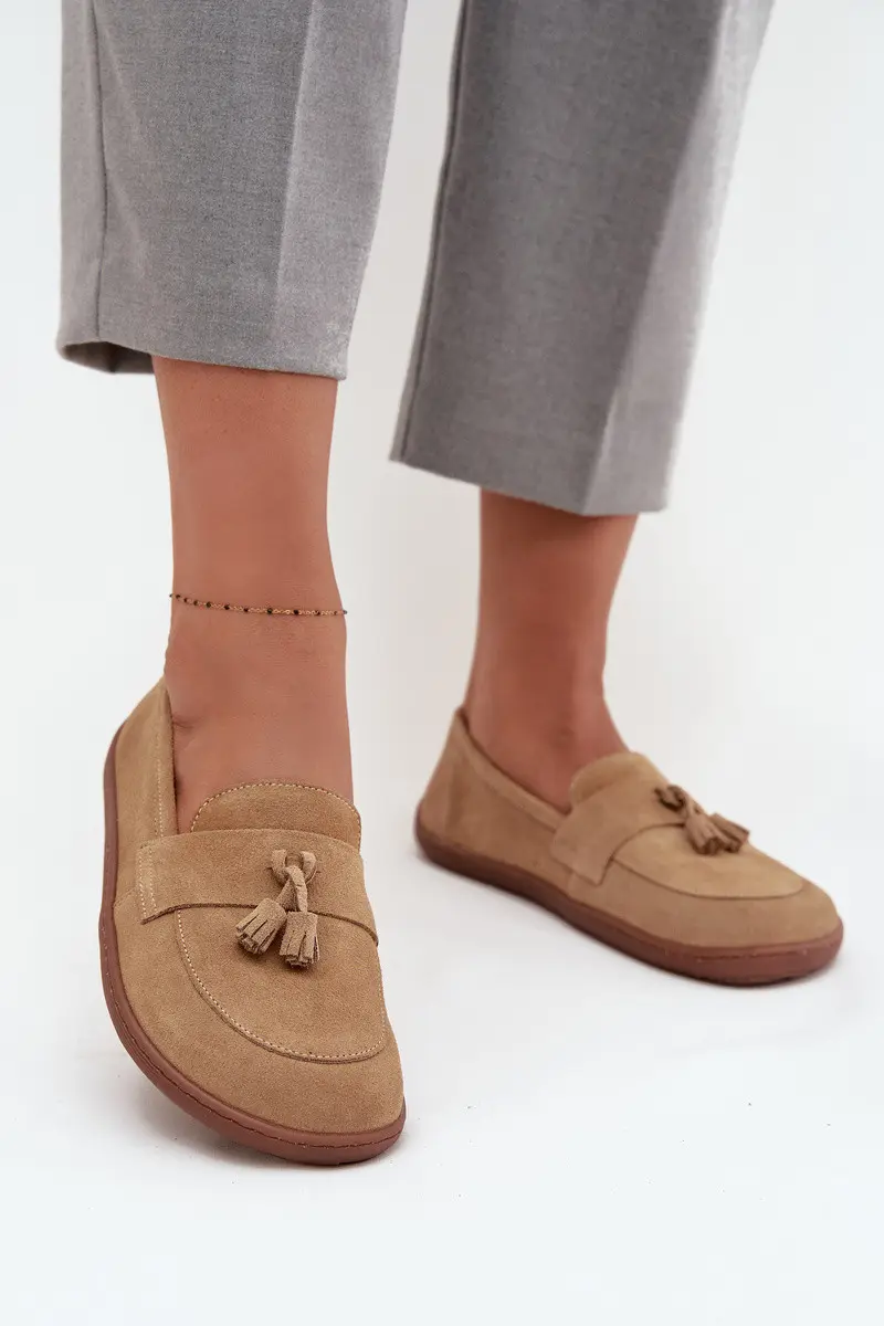 Kožené semišové mokasiny typu barefoot Zazoo 322 béžové 35