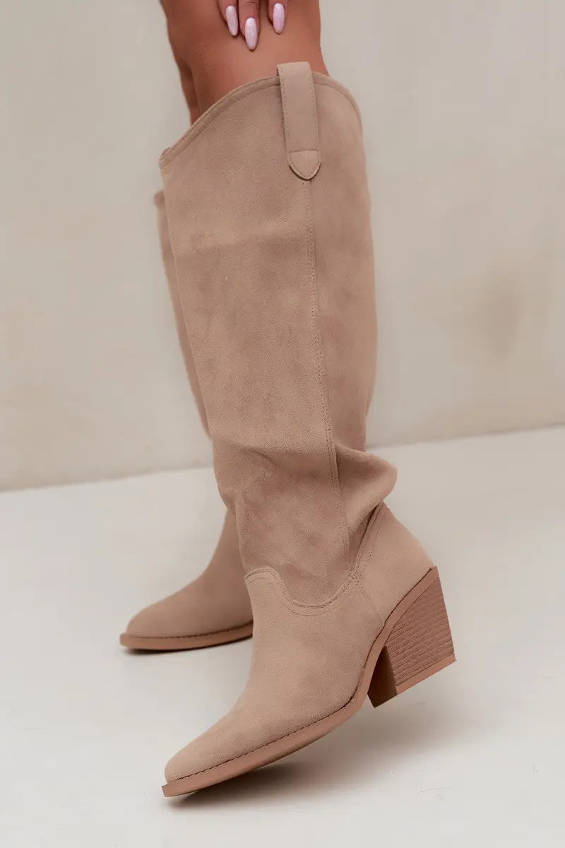 Beige kožené kozačky typu kovbojky Sylvie