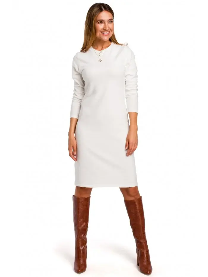model 18002179 Svetrové šaty s dlouhými rukávy ecru barva EU M - STYLOVE