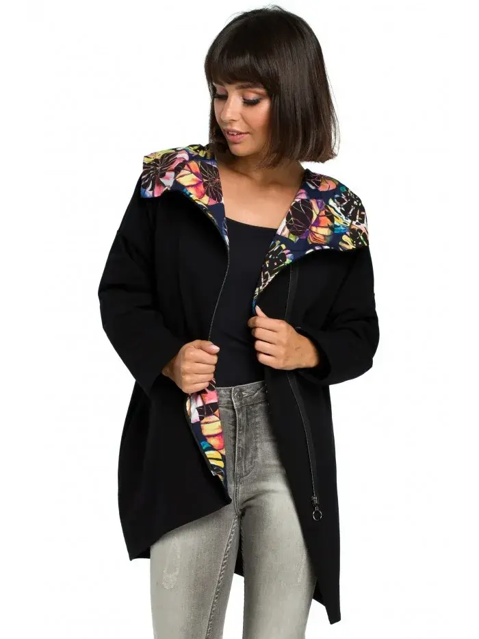 B091 Mikina na zip Oversized - černá EU