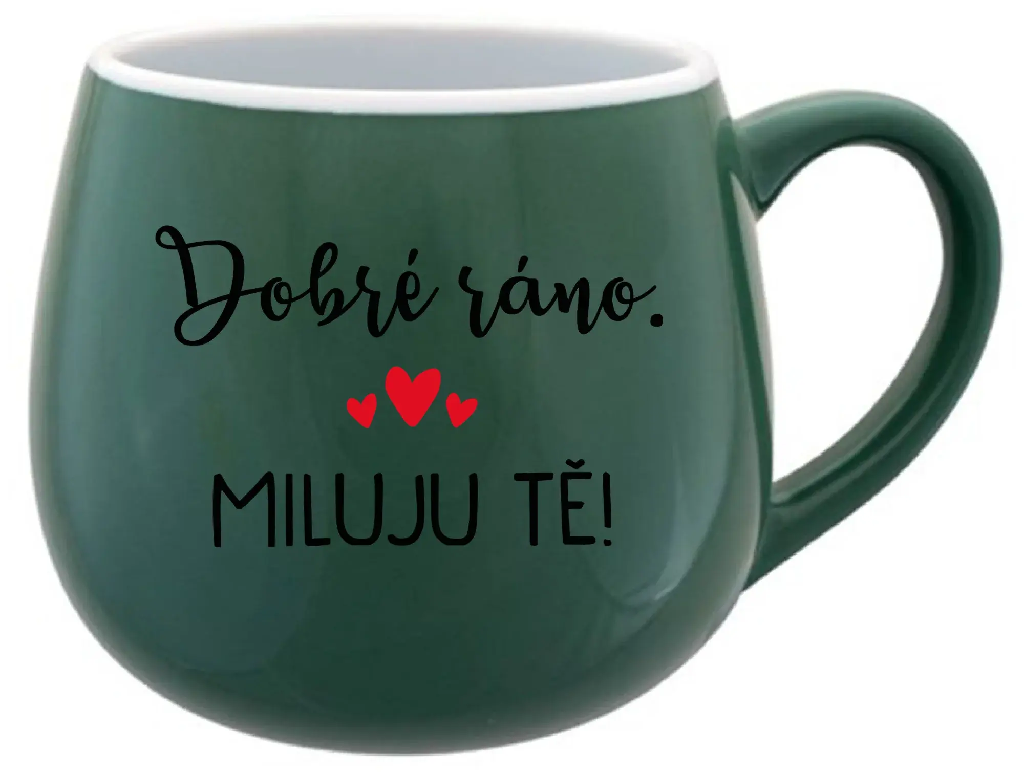 DOBRÉ RÁNO. MILUJU TĚ! - zelený keramický hrníček 300 ml