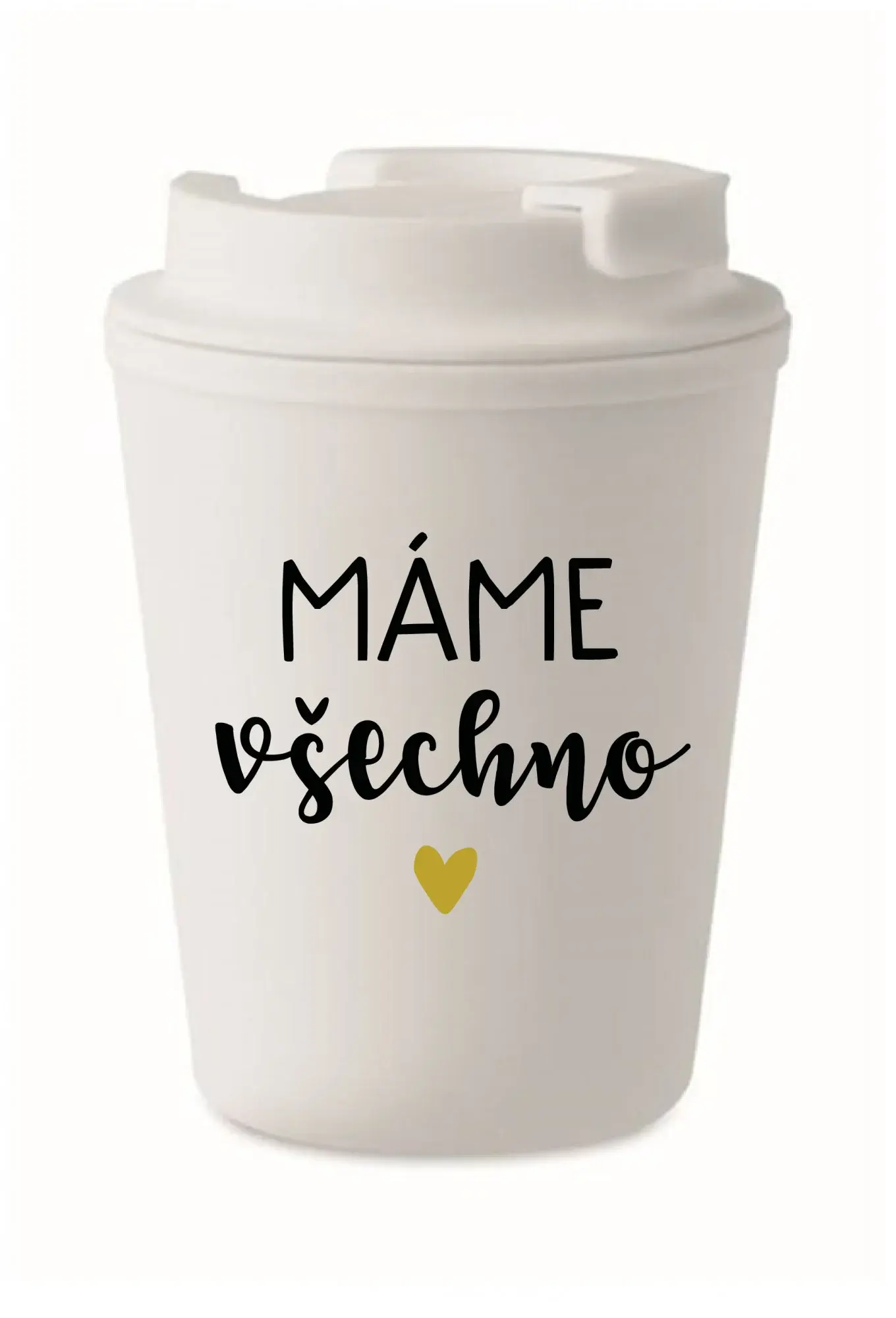 MÁME VŠECHNO - bílý termohrnek 300 ml