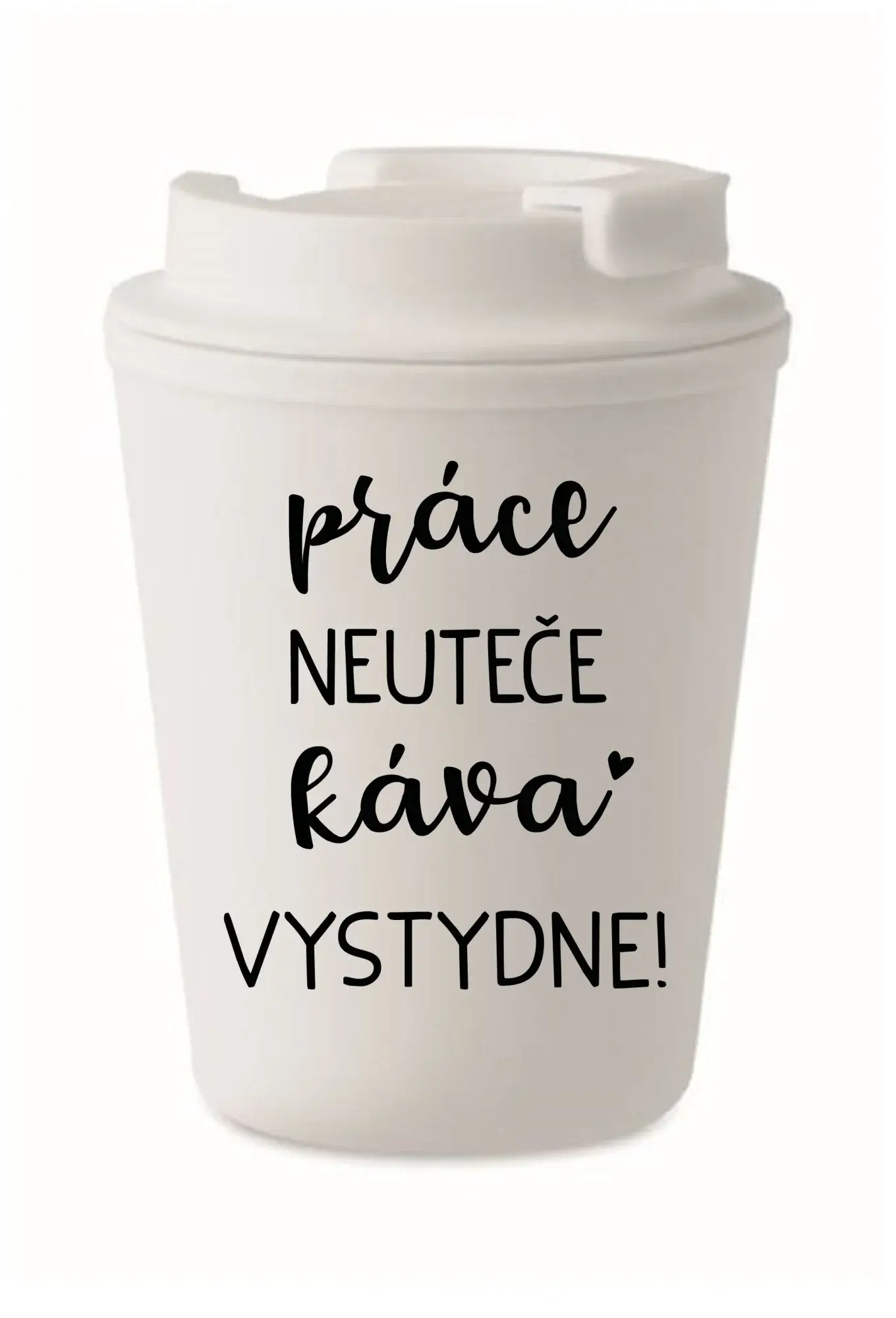 PRÁCE NEUTEČE, KÁVA VYSTYDNE! - bílý termohrnek 300 ml