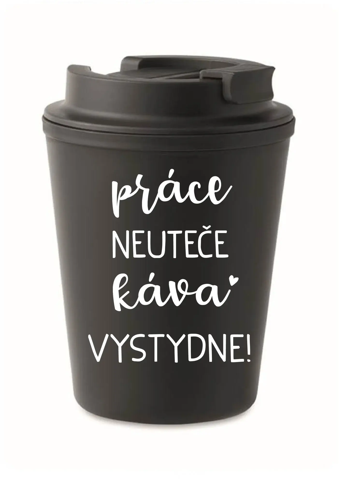 PRÁCE NEUTEČE, KÁVA VYSTYDNE! - černý termohrnek 300 ml