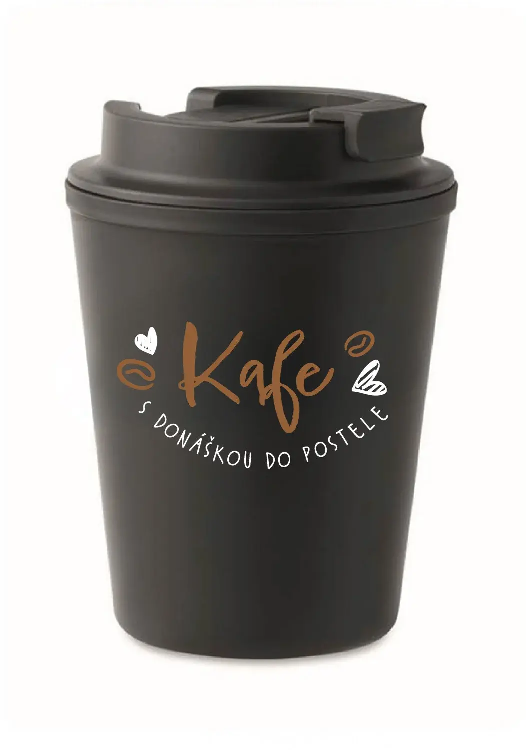 KAFE S DONÁŠKOU DO POSTELE - černý termohrnek 300 ml
