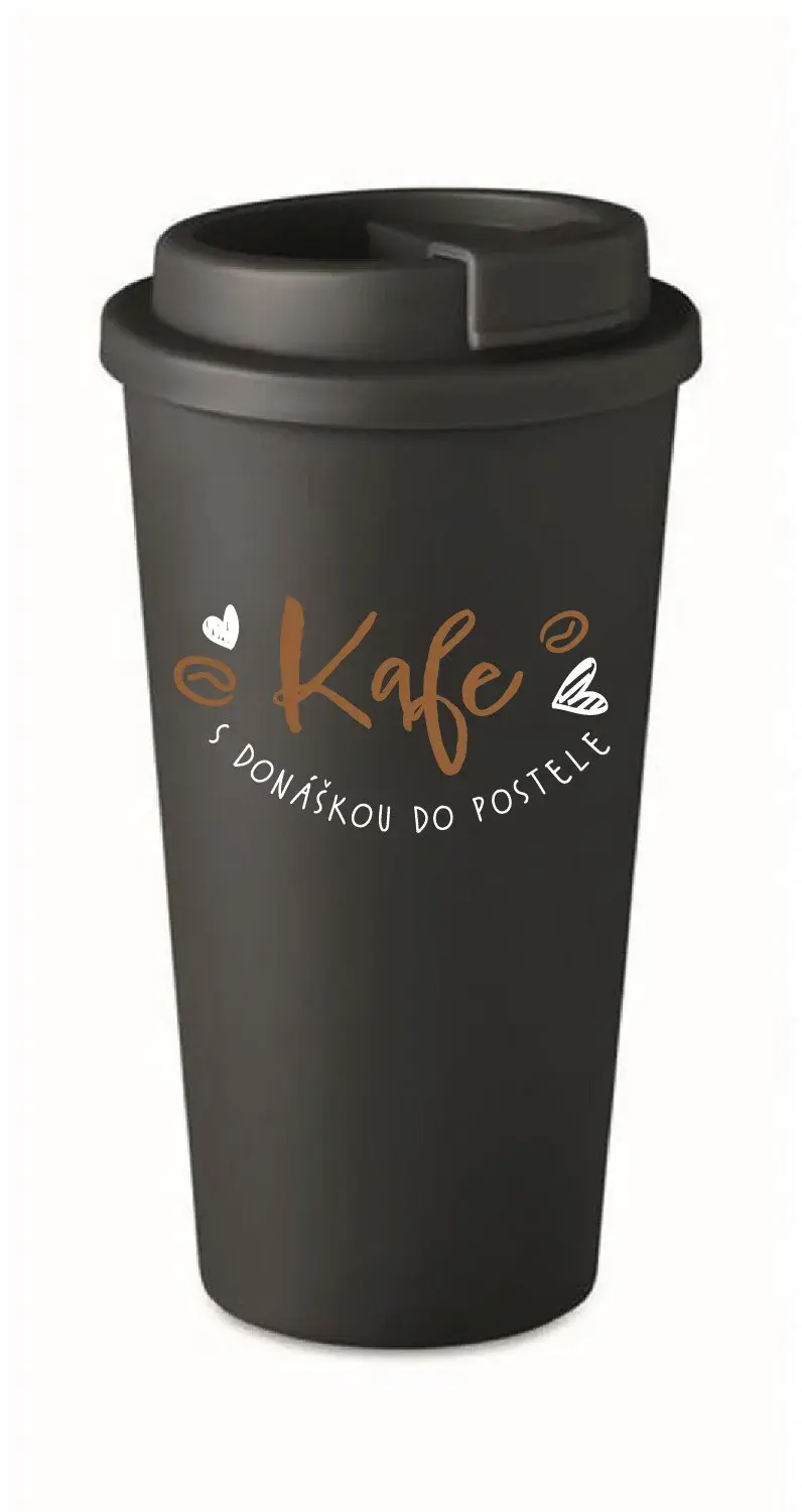 KAFE S DONÁŠKOU DO POSTELE - černý termohrnek 475 ml