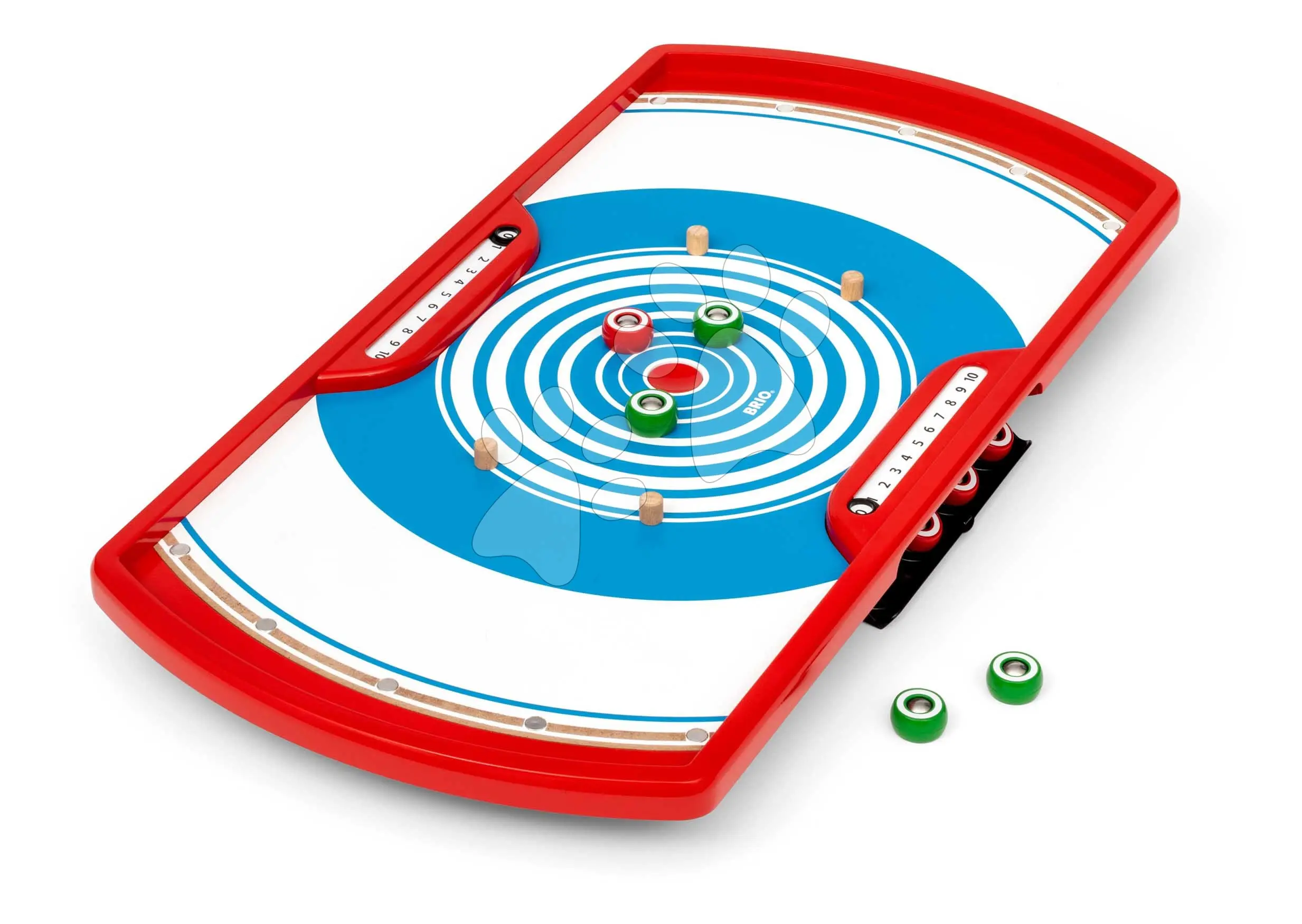 Dřevěná hra Curling Shuffleshot BRIO s hrací deskou a 8 disky s počítadlem bodů od 6 let