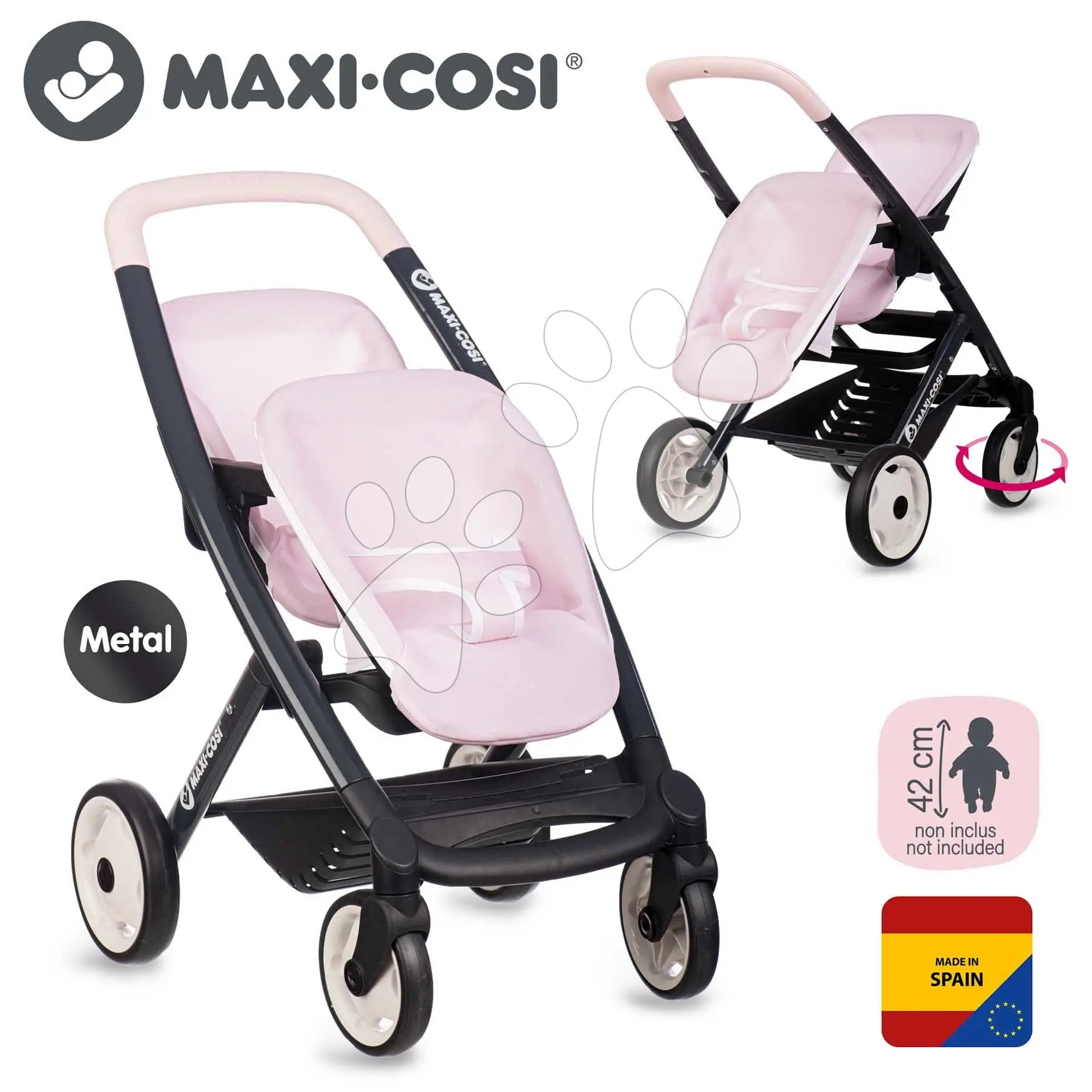 Sportovní kočárek pro panenky dvojčata Maxi Cosi světle růžový