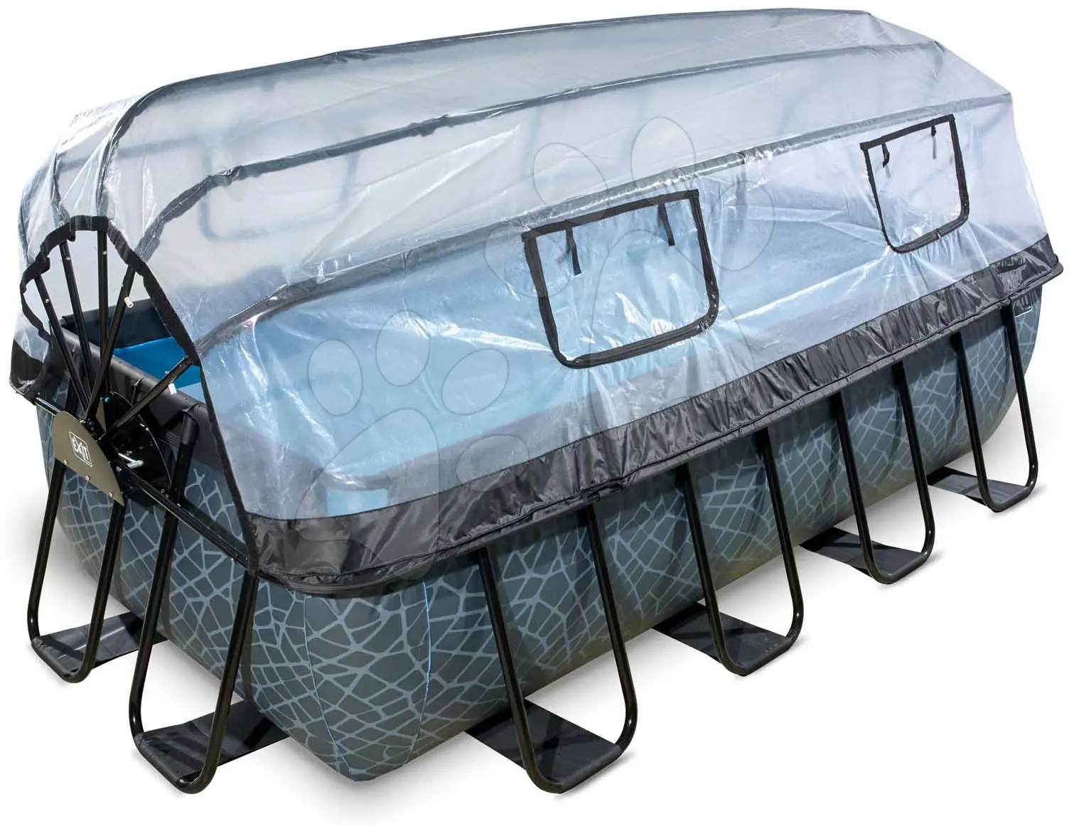 EXIT Frame Pool 4x2x1m (12v Sand filter) – šedý + kryt + tepelné čerpadlo