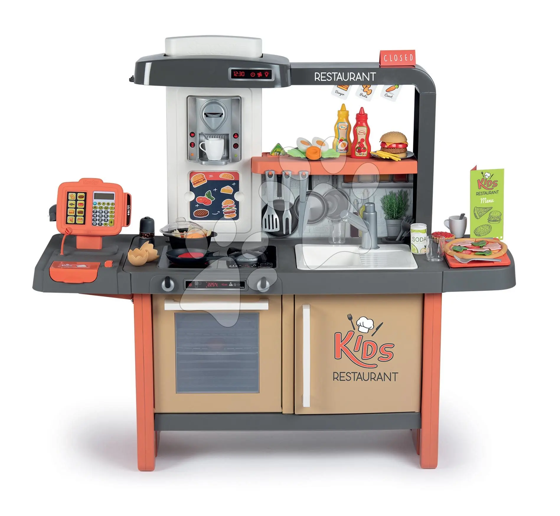 Restaurace s elektronickou kuchyňkou Kids Restaurant Smoby s funkční pokladnou s kávovarem a jídelním pultem 101 cm výška