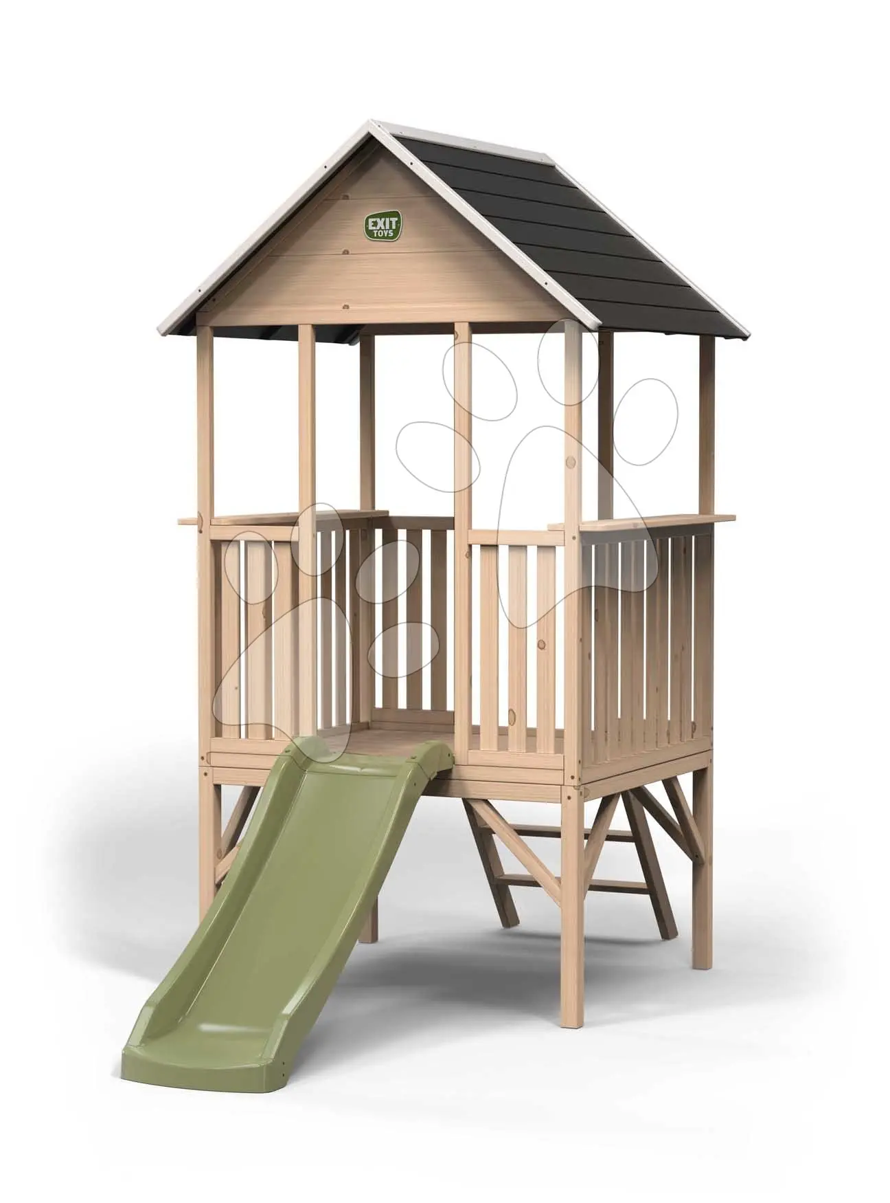 Panoramatický domeček na pilířích Panorama 300 Wodden Playhouse Exit Toys cypřišový se skluzavkou