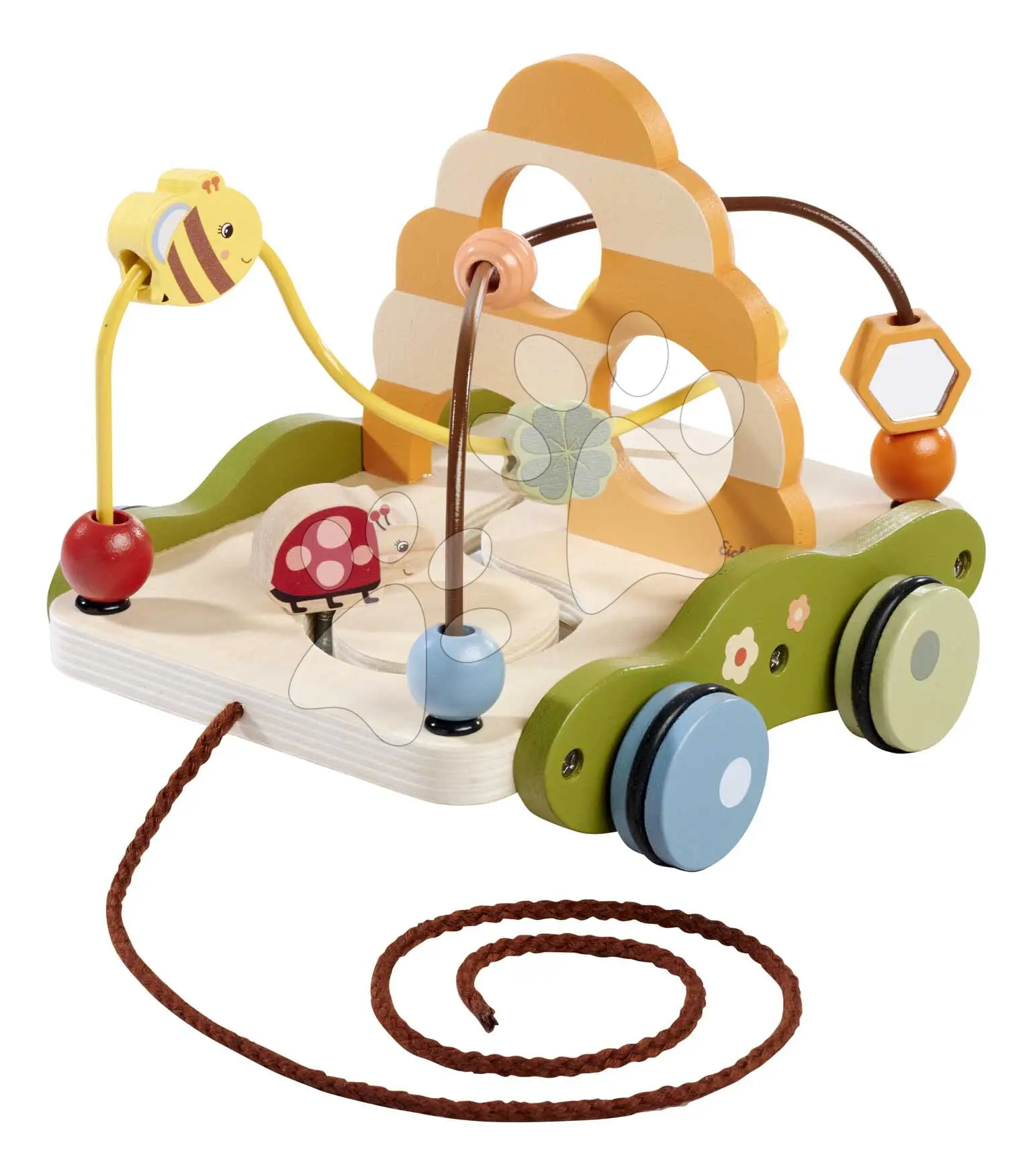 Dřevěný labyrint k tahání Pull-along Wagon Eichhorn s korálky od 12 měsíců