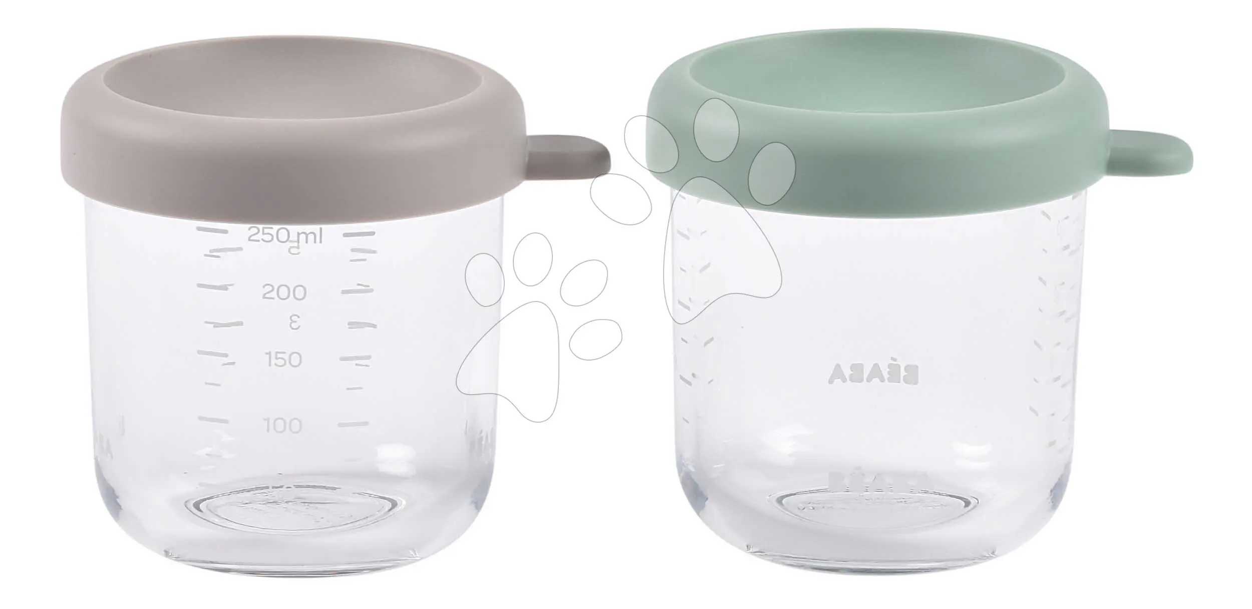 Beaba Kelímky na jídlo skleněné 2x 250 ml Green Grey