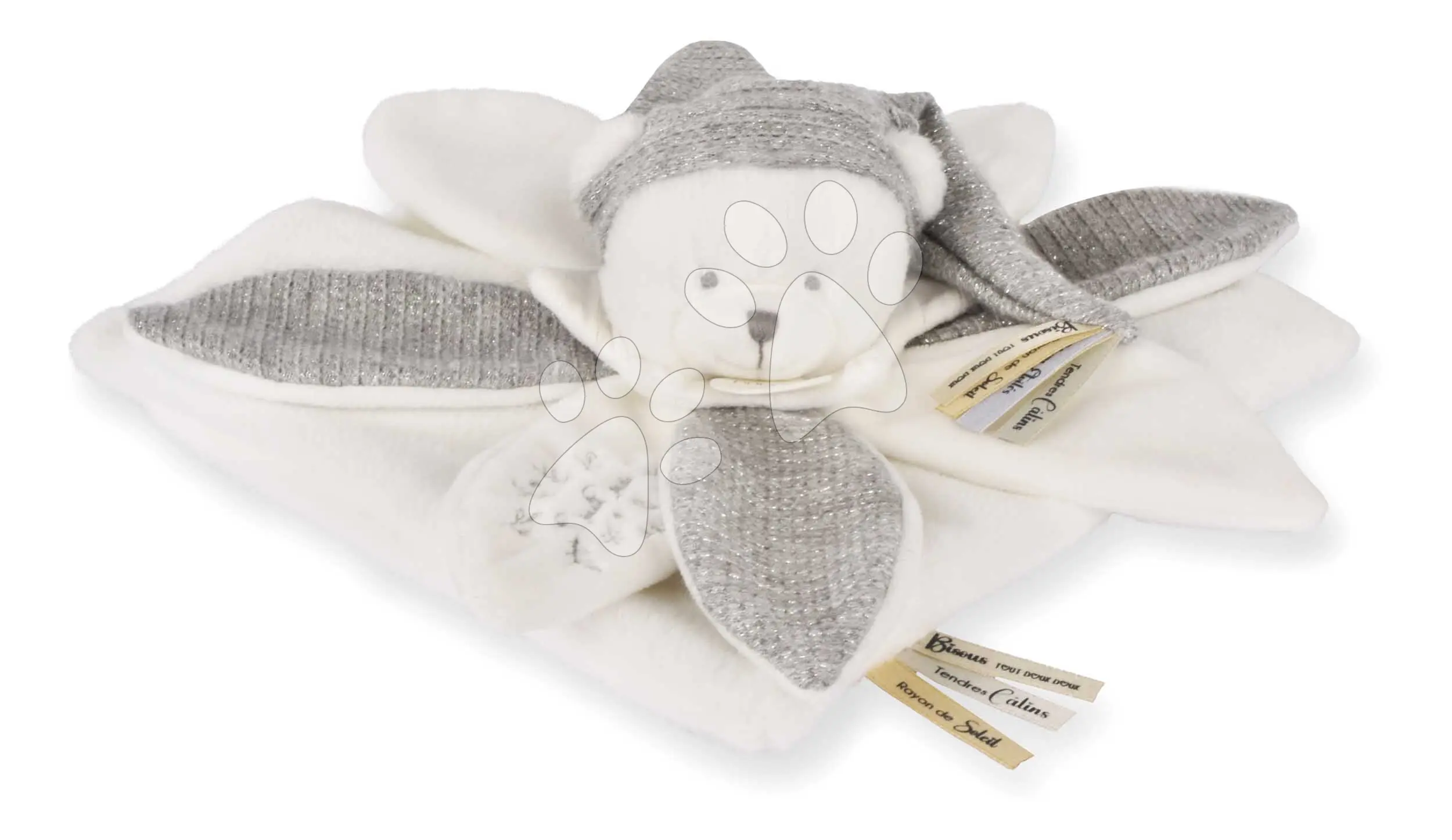 Doudou Dárková sada Plyšový muchláček medvídek s čepičkou 25 cm šedý