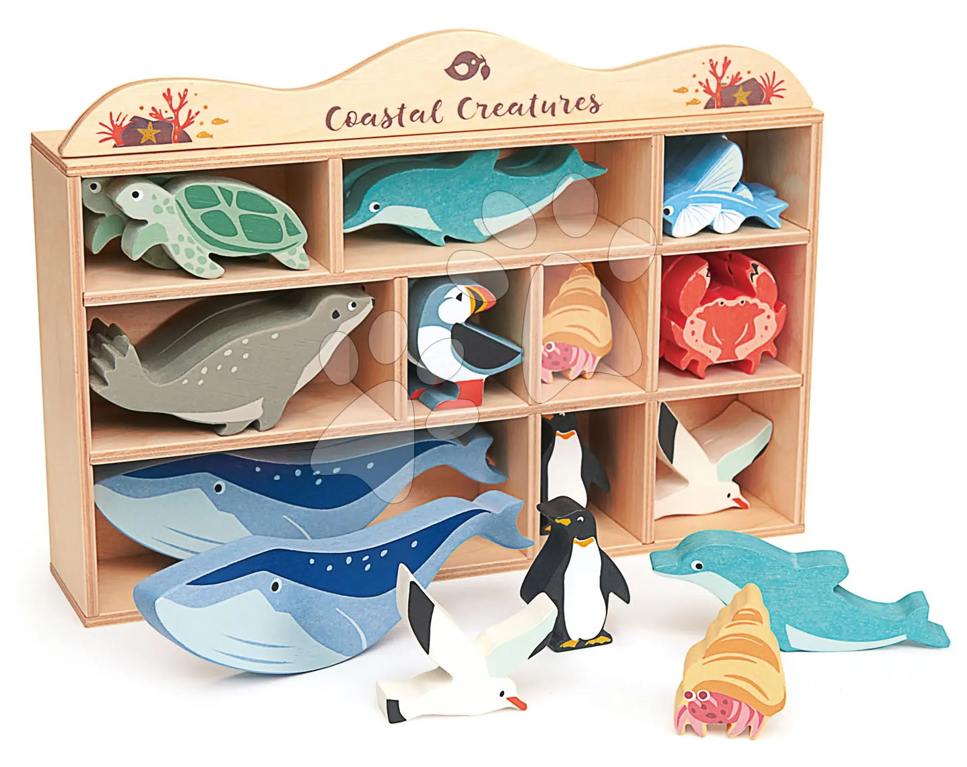 Dřevěná mořská zvířata na poličce 30 ks Coastal set Tender Leaf Toys
