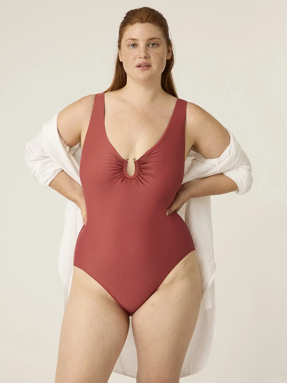 Menstruační plavky Modibodi High V Neck One Piece Sahara Red (MODI4370SR)