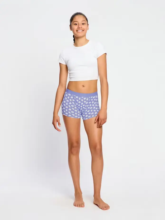 Dívčí menstruační kalhotky Modibodi Teen Hipster Boyshort Moderate Giggly Ghost Blue (DMKMTHBMGGB)