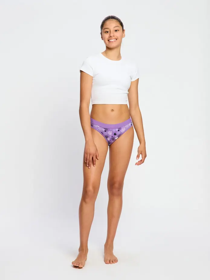 Dívčí menstruační kalhotky Modibodi Teen Hipster Bikini Super Wicked Web Purple (DMKMTHBSWWP)