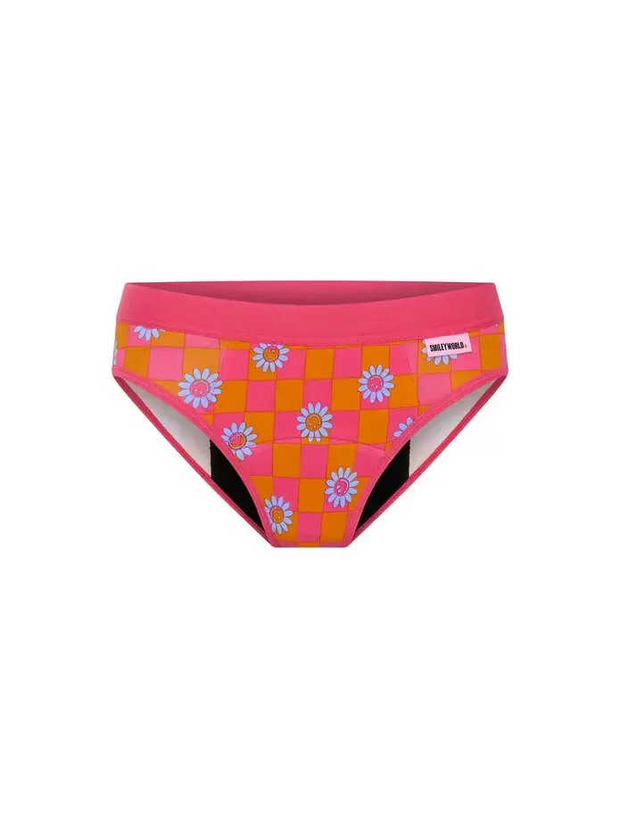 Dívčí menstruační kalhotky Modibodi Teen Hipster Bikini Super Flower Checkerboard (DMKMTHBSFC) 8-10 let