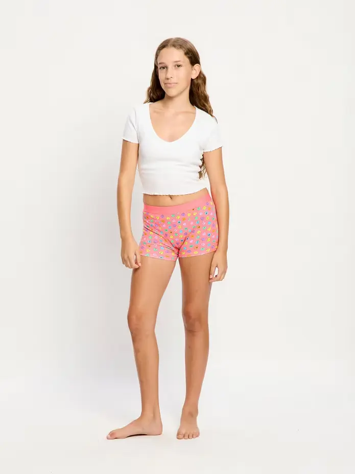 Dívčí menstruační kalhotky Modibodi Teen Hipster Boyshort Moderate Happy Hearts (DMKMTHBMHH)