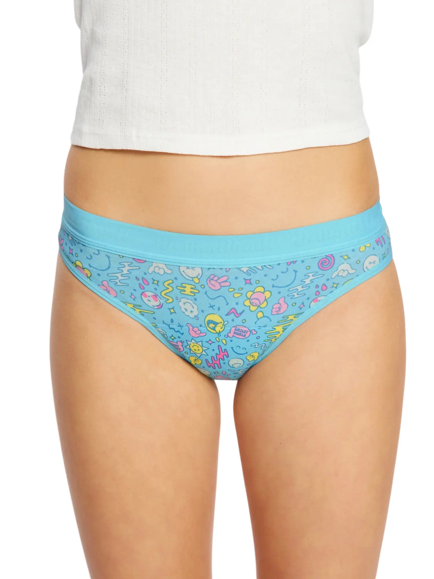 Dívčí menstruační kalhotky Modibodi Smileyworld Teen Hipster Bikini Moderate Wonderlust Blue (DMKMSTHBMWB) 10-12 let
