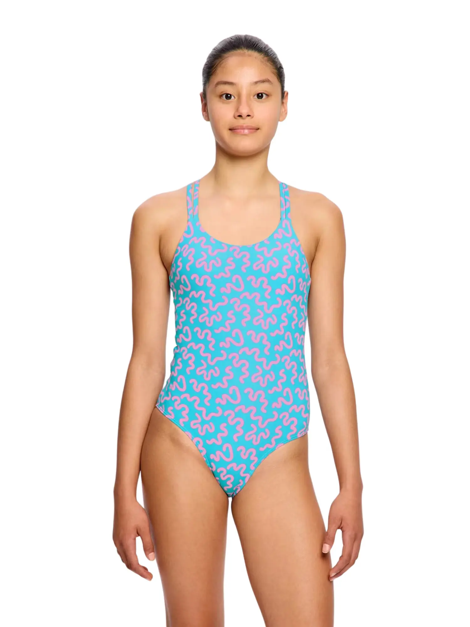 Dívčí menstruační plavky Modibodi Splice One Piece Super Wavy Blue jednodílné (DMPMSOPSWB)