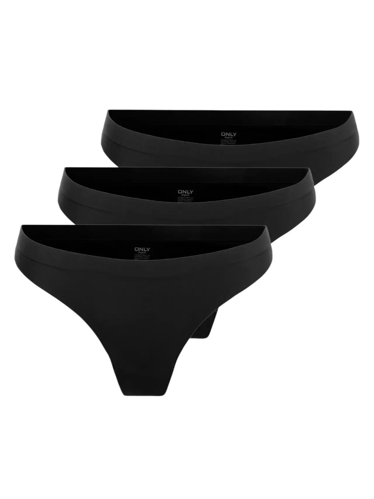 3PACK dámská tanga ONLY bezešvá černá (15211630-Black) XS