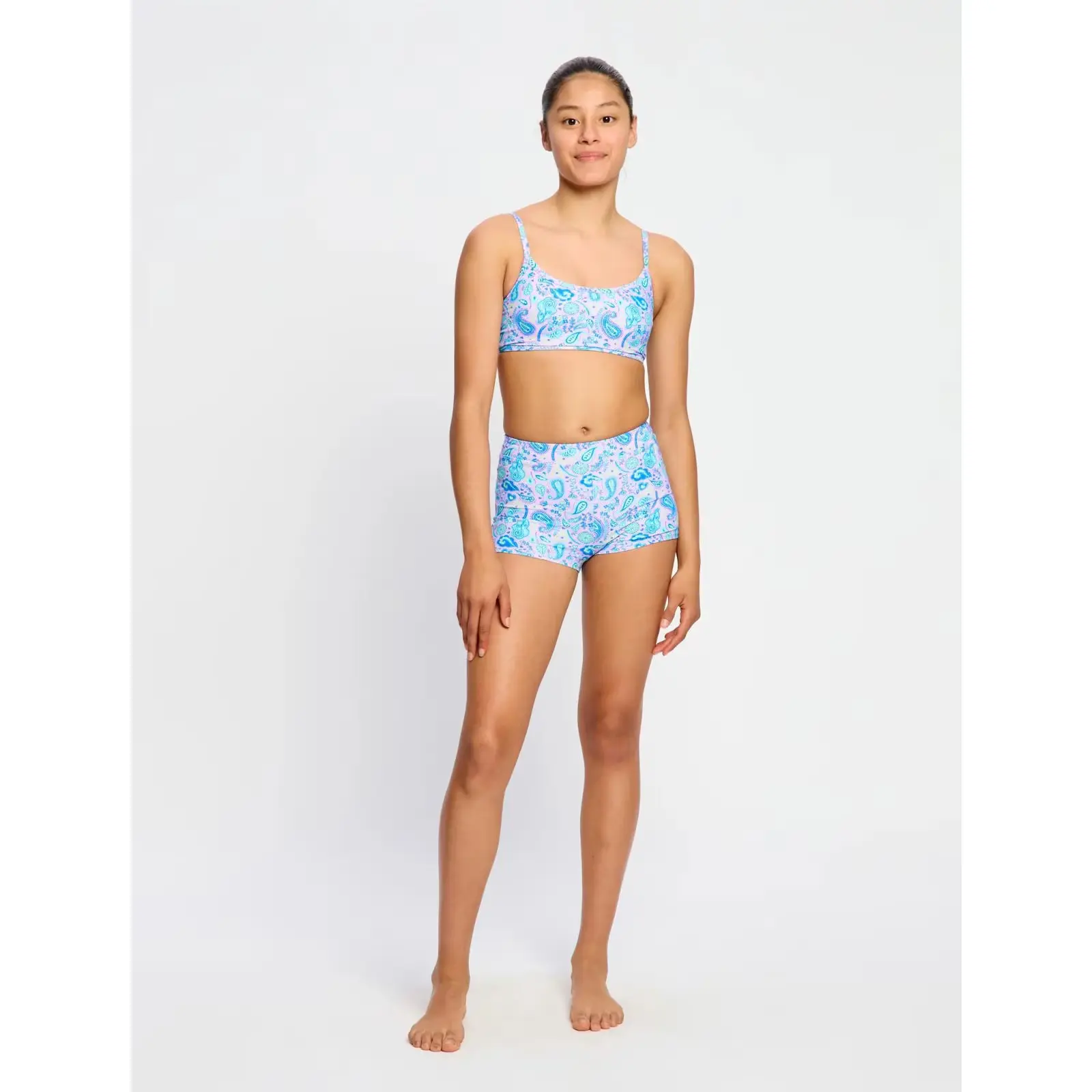 Dívčí menstruační plavky Modibodi Hi Waist Short Super Super Paisley Pink spodní díl (SWHGHIPLPT)