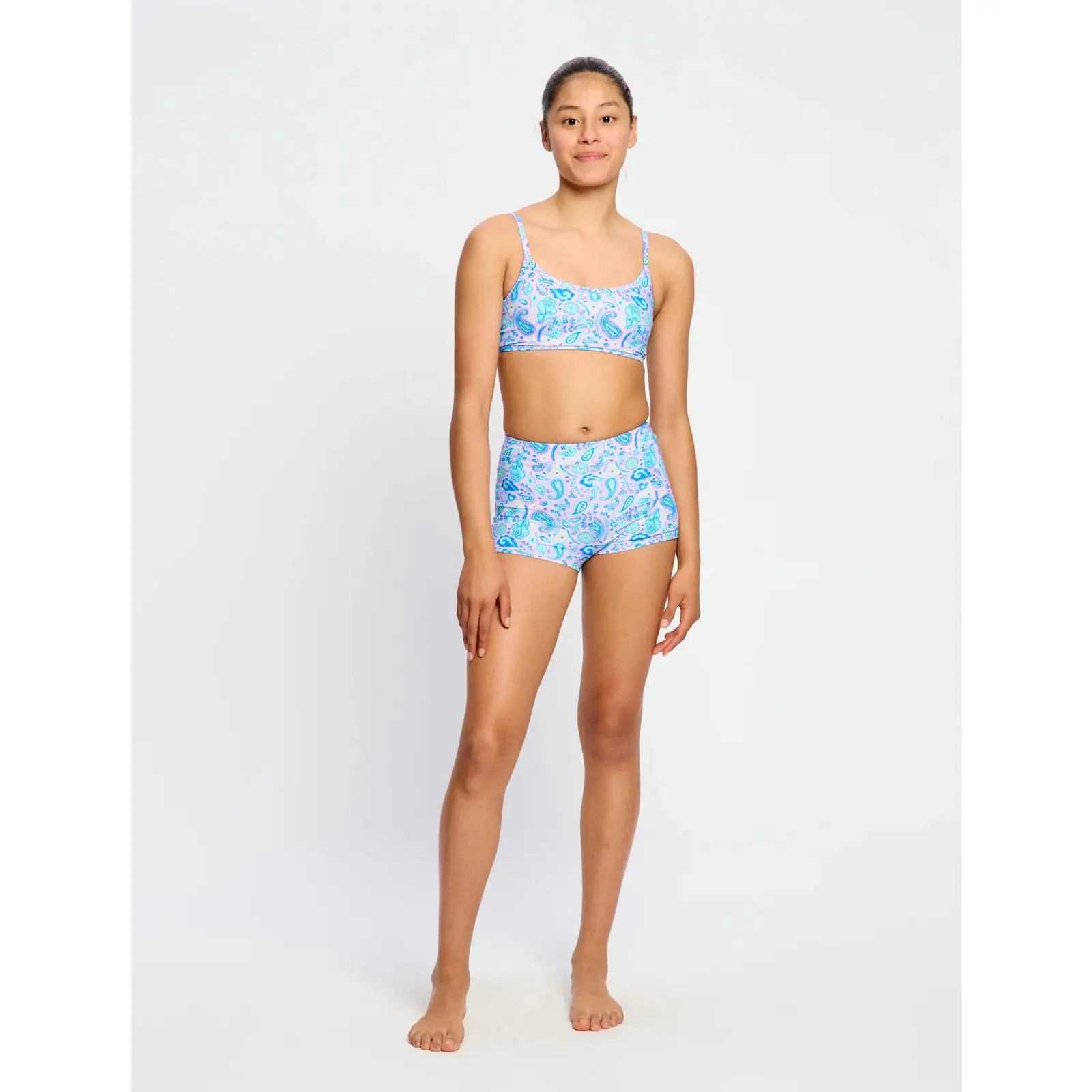 Dívčí menstruační plavky Modibodi Hi Waist Short Super Super Paisley Pink spodní díl (SWHGHIPLPT)