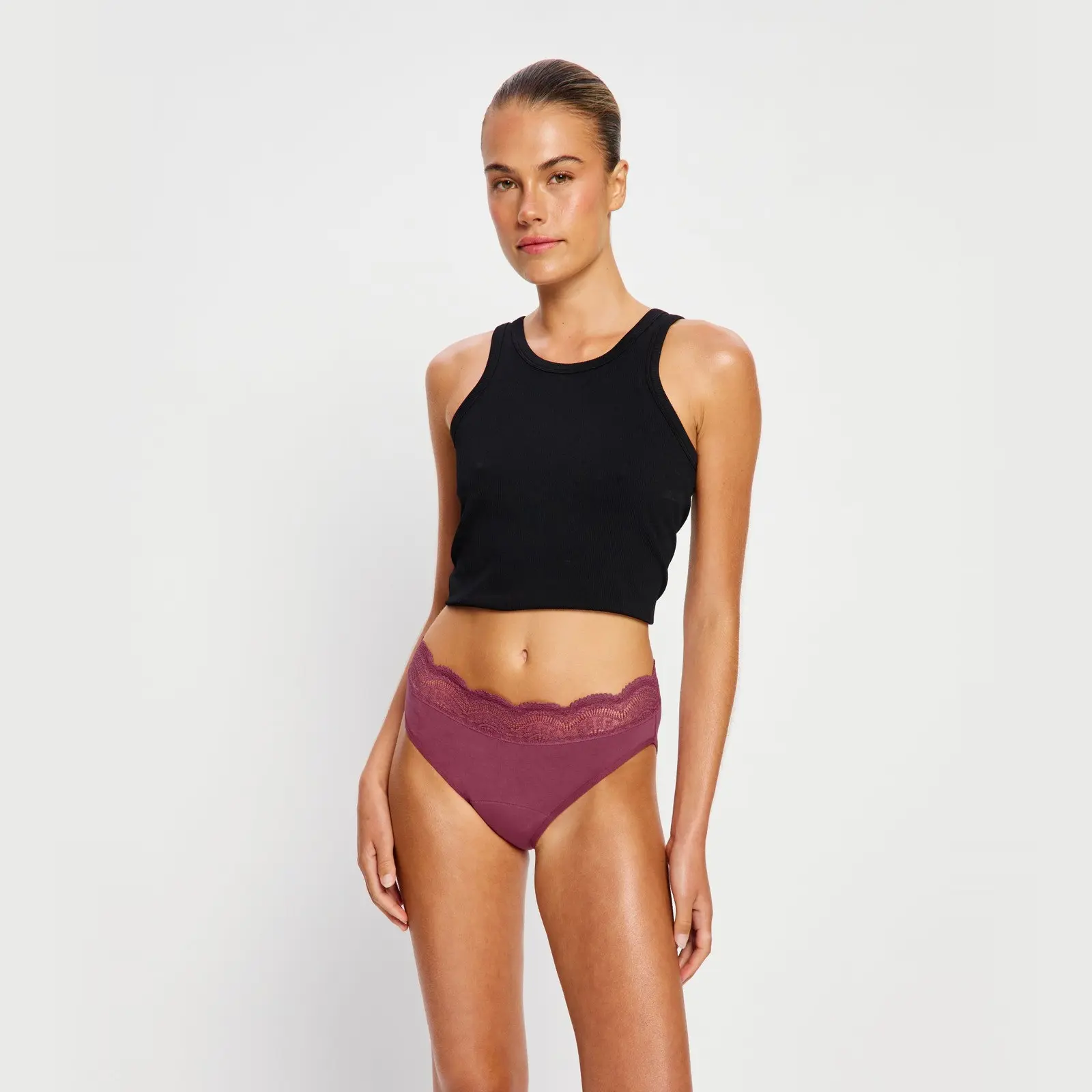 Menstruační kalhotky Modibodi Sensual Hi Waist Bikini Moderate Plum Purple (SEHKMHPPEW)