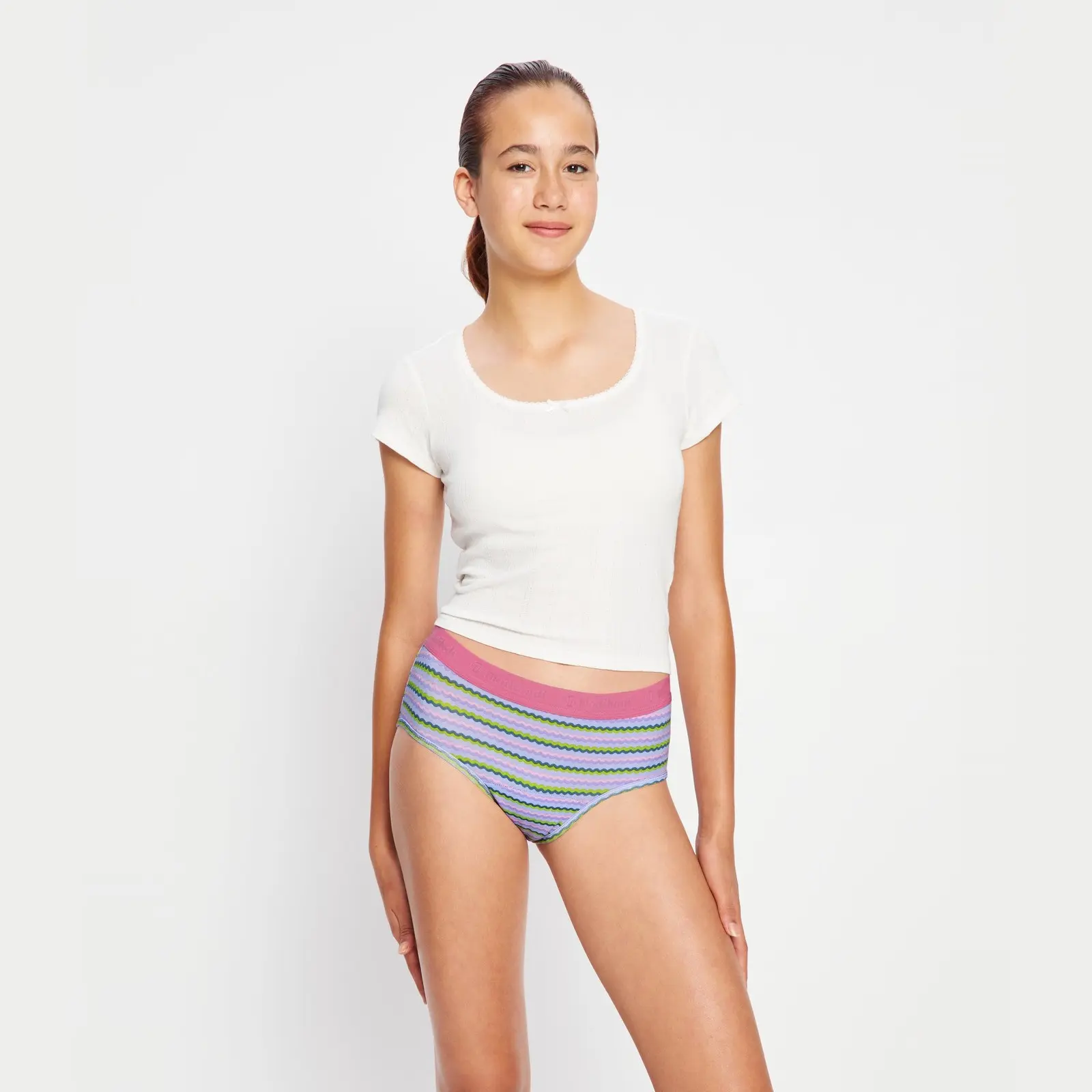 Dívčí menstruační kalhotky Modibodi Teen Hipster Boyleg Moderate Grapefruit Stripe (HIBLMHGRST)