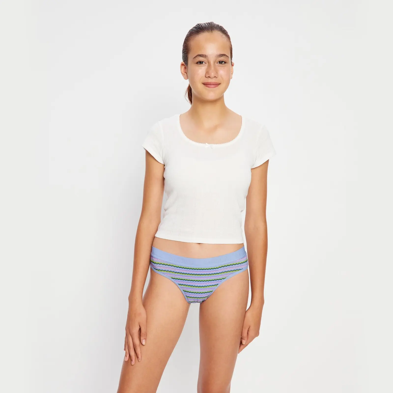 Dívčí menstruační kalhotky Modibodi Teen Hipster Bikini Super Grapefruit Stripe (HIBIMHGRST)