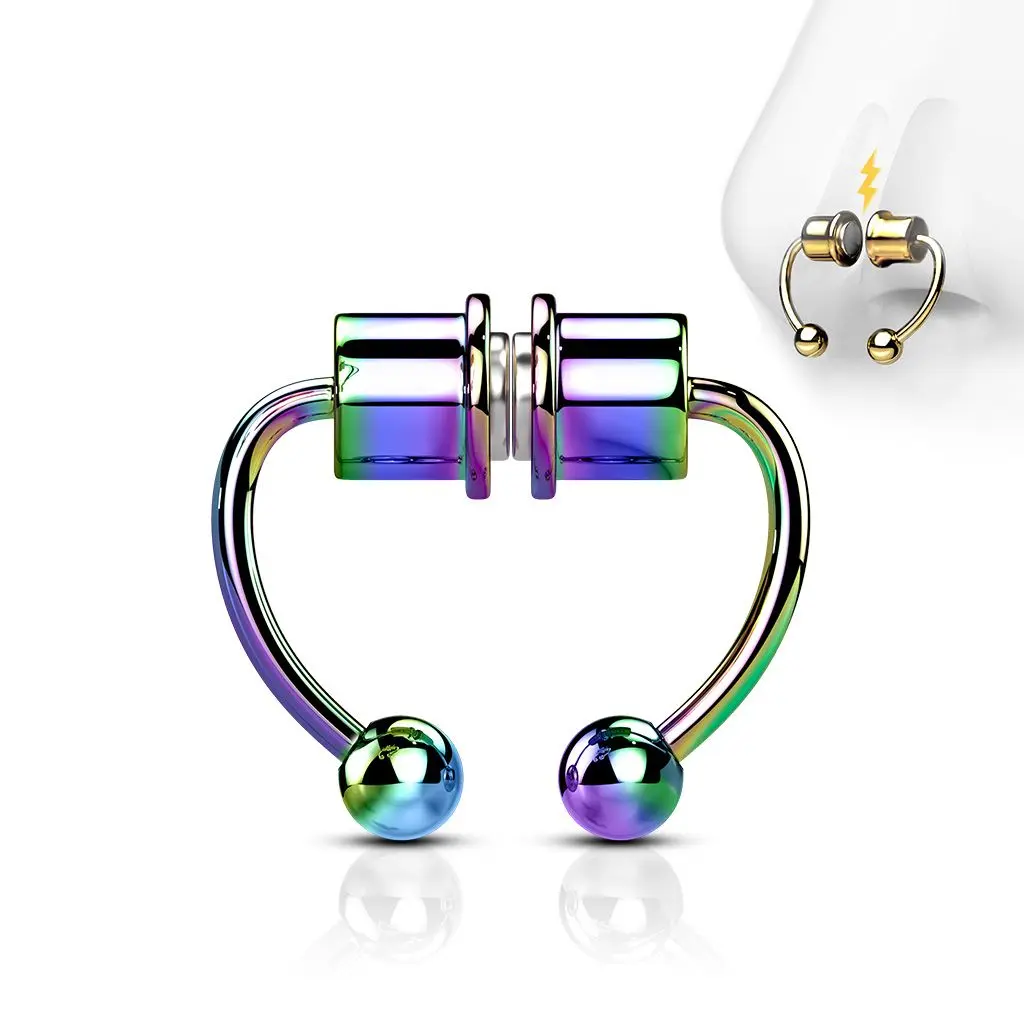 Duhový falešný magnetický septum piercing do nosu - NS0048-W