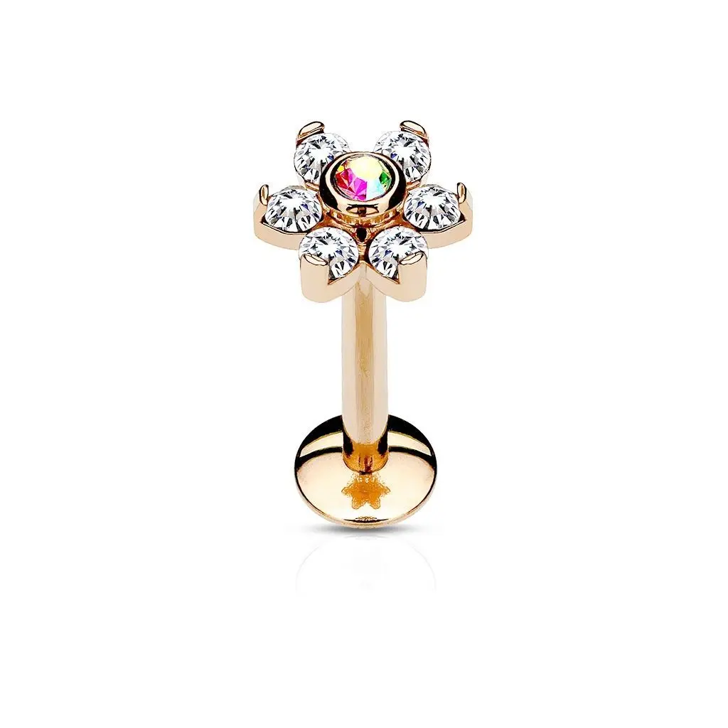 S4U Zlacený piercing do brady - labreta kytička (1,2 x 8 mm) - LB1079-1208
