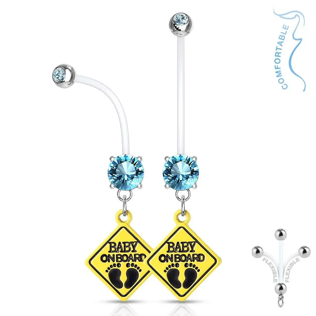 Těhotenský piercing do pupíku - baby on board (tyrkysová) - WP0020-Q