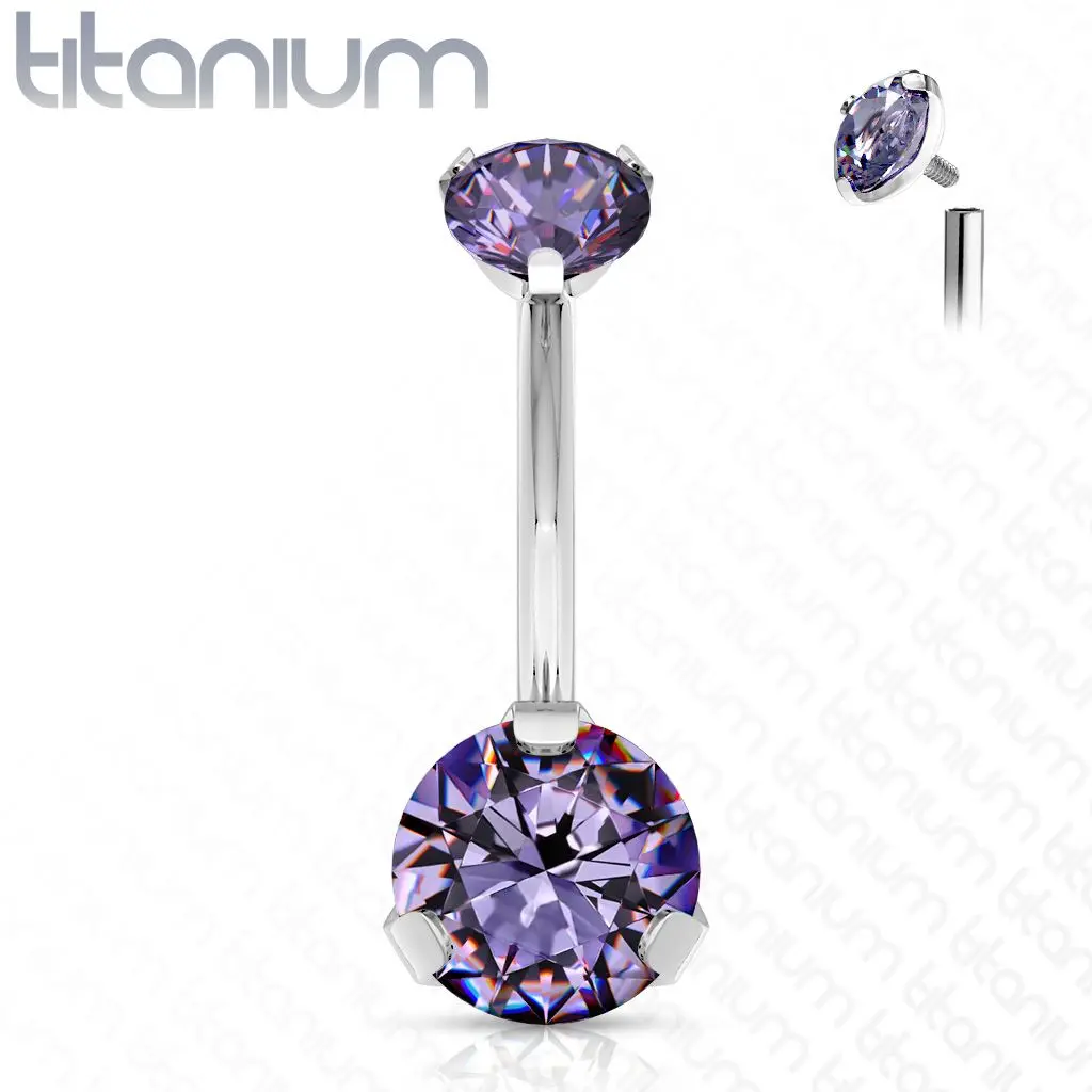 Piercing do pupíku vnitřní závit, zirkon - TITAN (fialová) - TIT1142-TZ