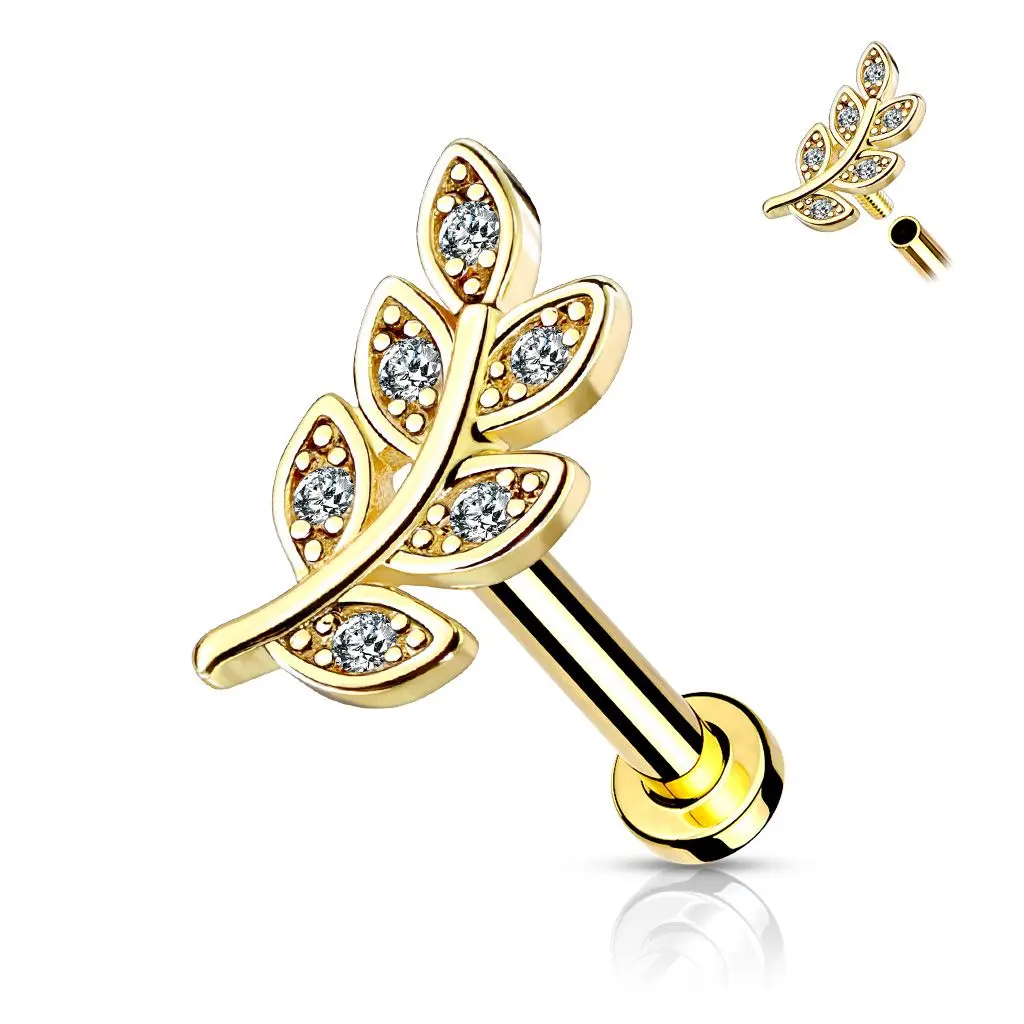 S4U Zlacený piercing do brady - větvička (1,2 x 6 mm) - LB1098-1206