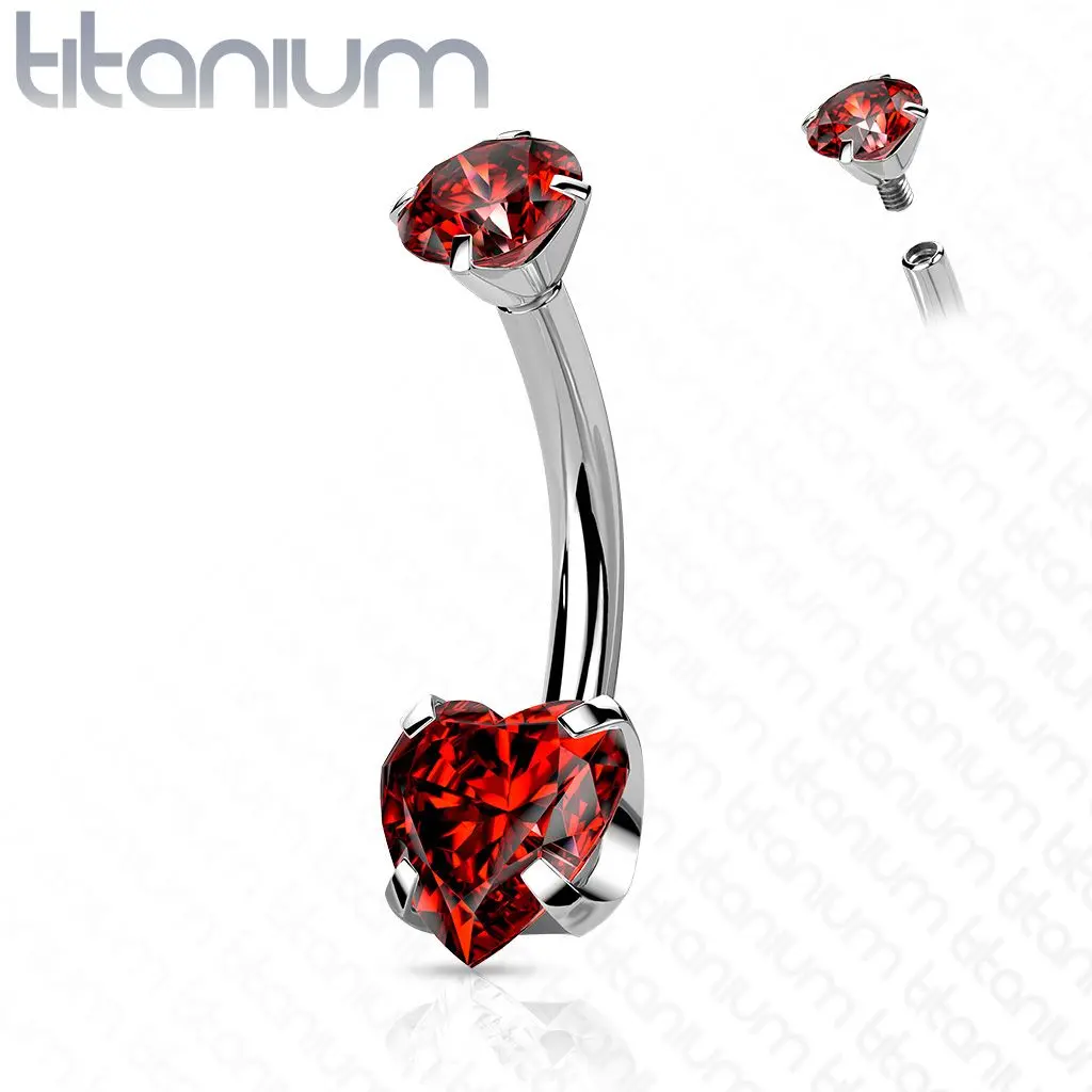 Piercing do pupíku srdíčko - TITAN (červená) - TIT1176-R