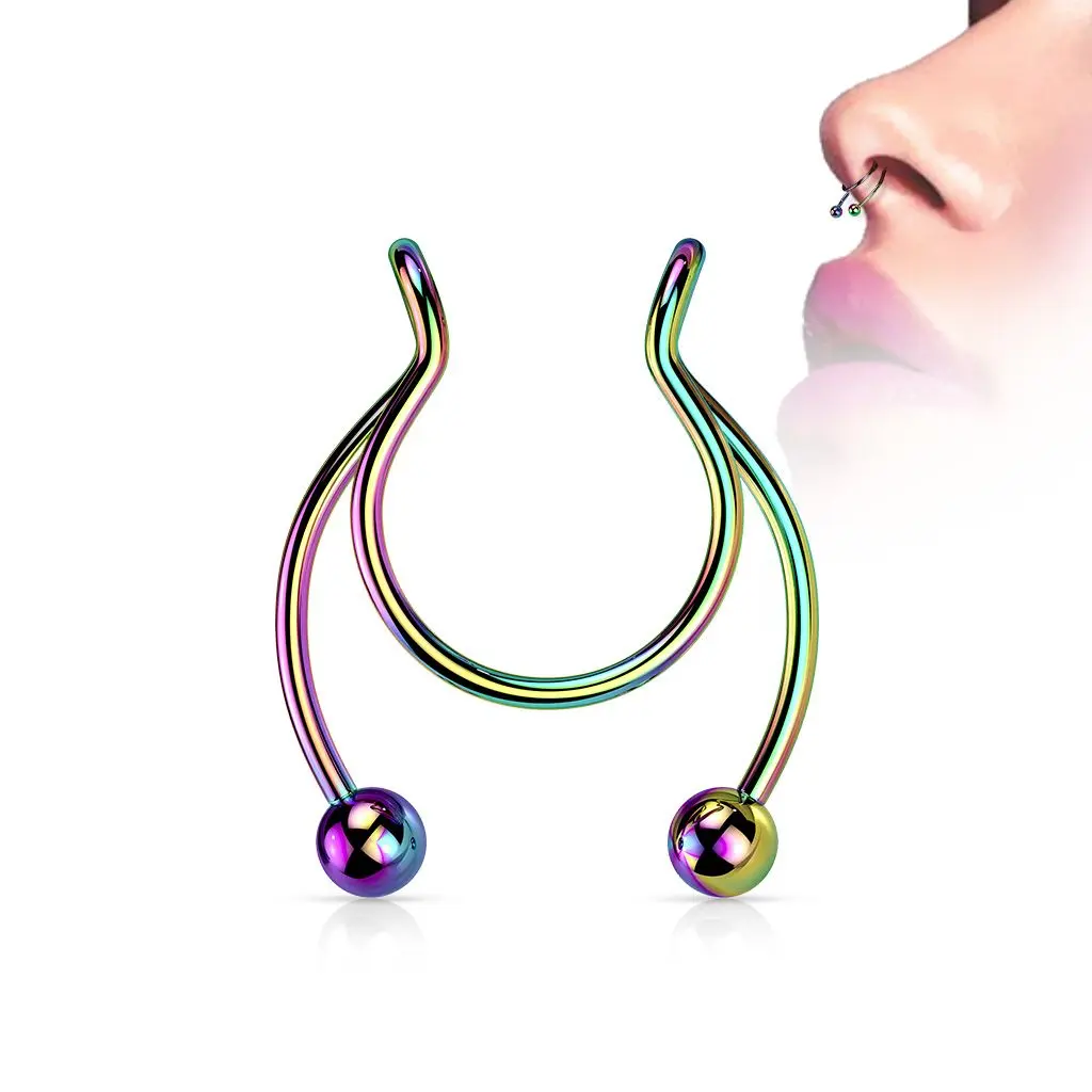 Falešný piercing do nosu - septum (duhová) - ST0017-W
