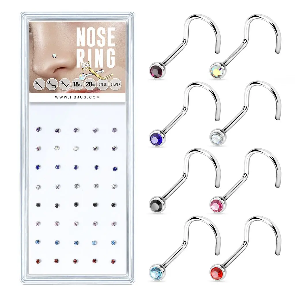 S4U Sada 40ti piercingů do nosu, 2mm zirkon, tl. 0,8 mm - N0000-24