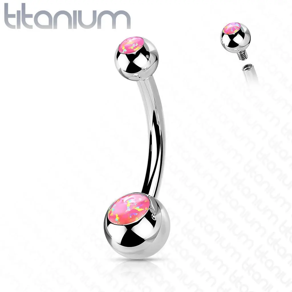 Piercing do pupíku banánek - TITAN, opál (růžová) - TIT1186-OP22